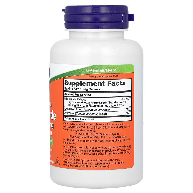 NOW Foods Double Strength, Milk Thistle, Extract 300 mg, 100 Veg Capsules