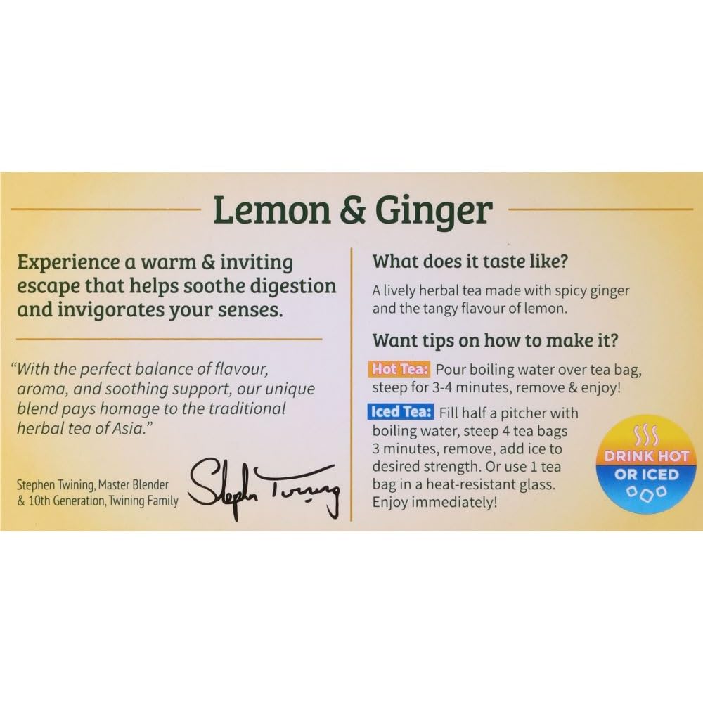 TWININGS HERBAL TEA Lemon and Ginger, 20 Tea Bags