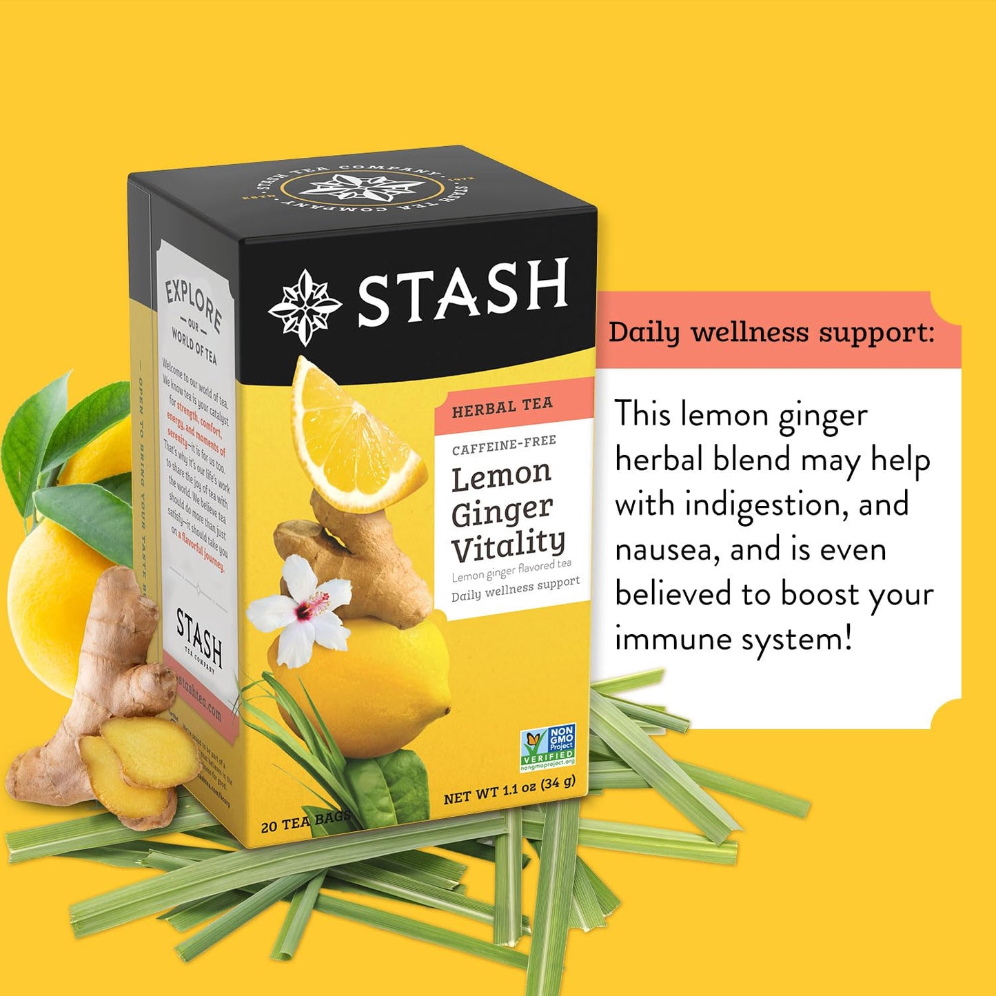 STASH HERBAL TEA Lemon Ginger Vitality, 20 Tea Bags
