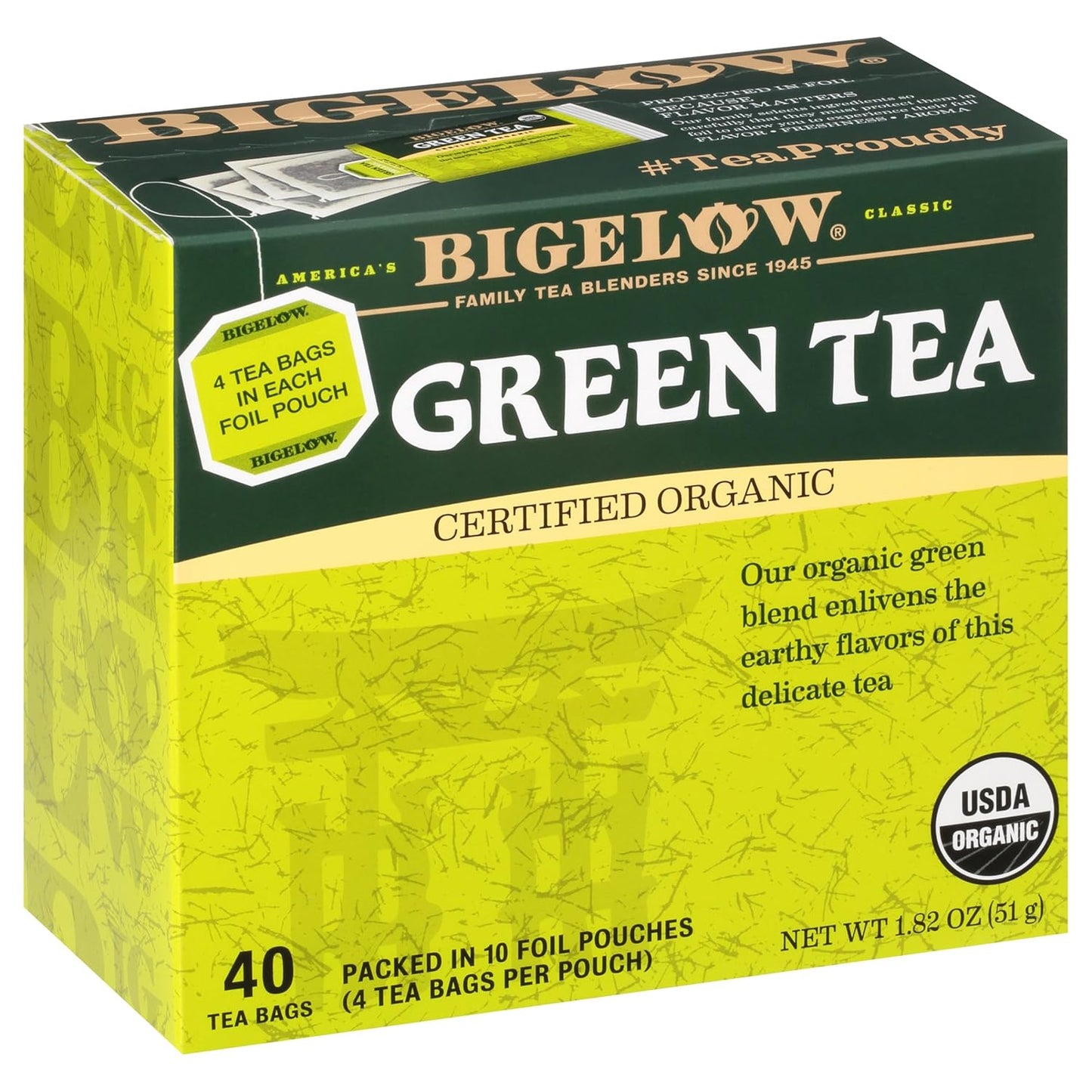BIGELOW Green Tea Certified Organic, 40 Tea Bags