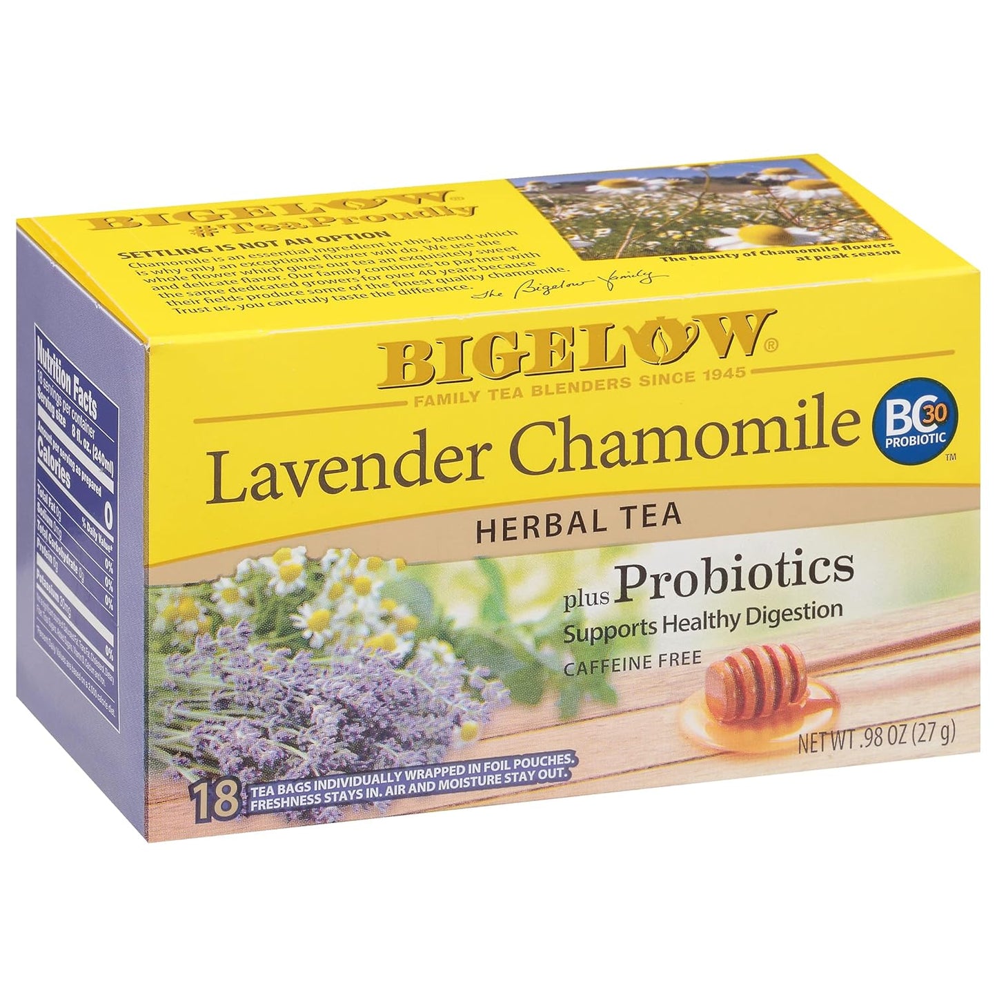 BIGELOW HERBAL TEA Lavender Chamomile + Probiotics, 18 Tea Bags