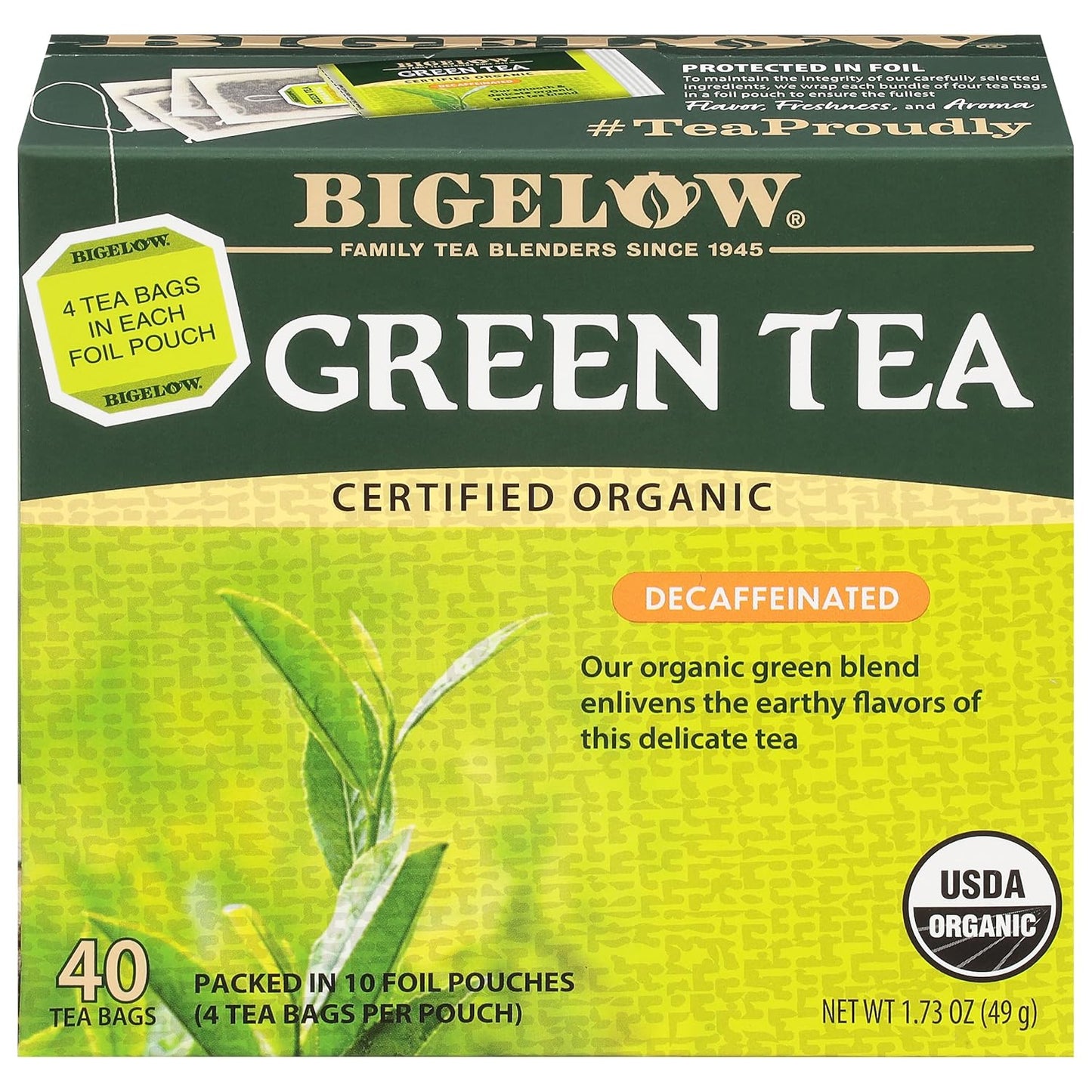 BIGELOW DECAFFEINATED Green Tea Certified Organic, 40 Tea bags