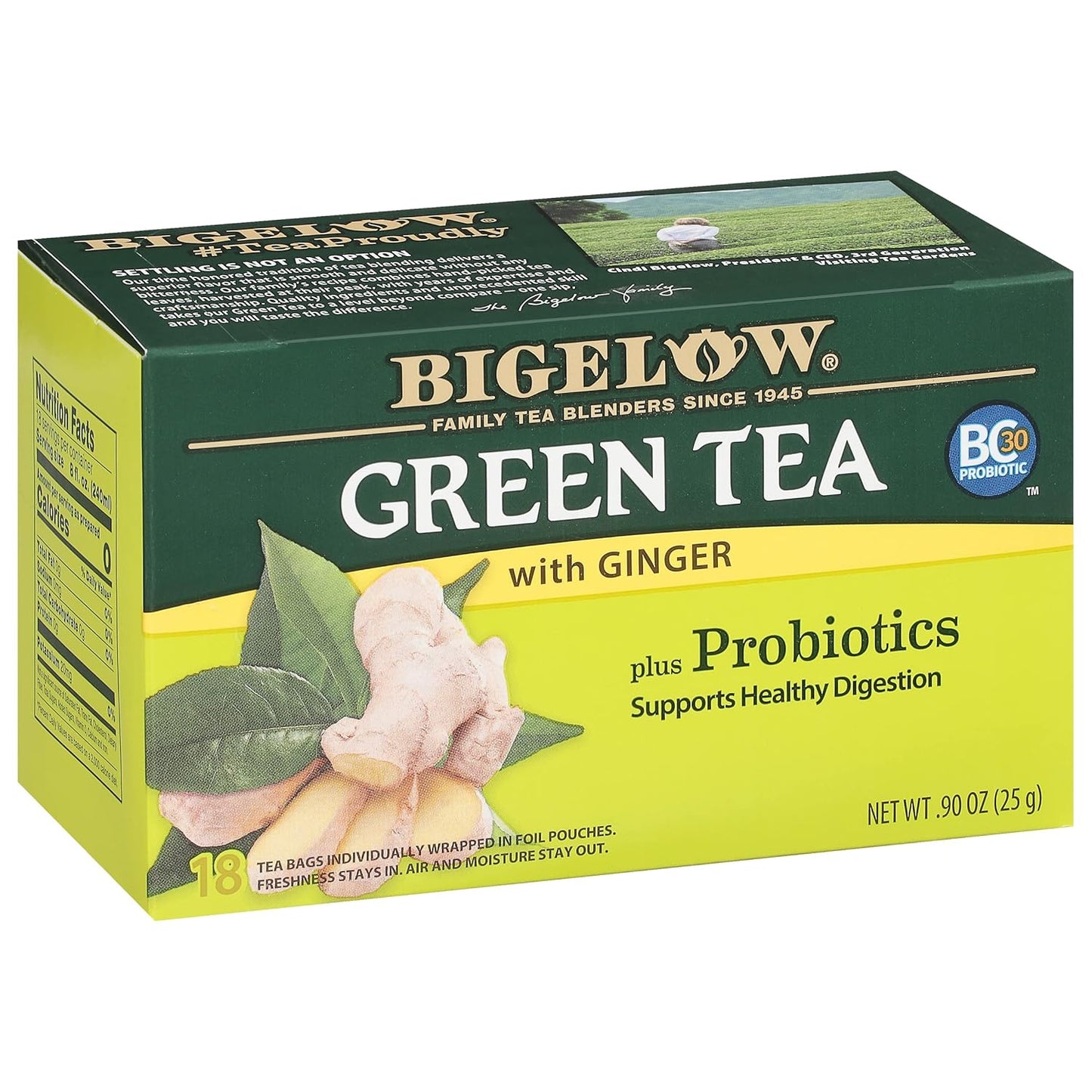 BIGELOW GREEN TEA with Ginger + Probiotics, 18 Tea Bags